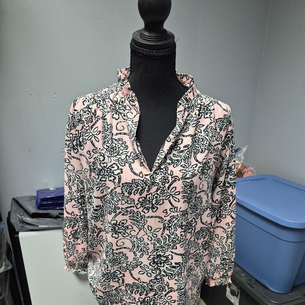 Pink black floral blouse